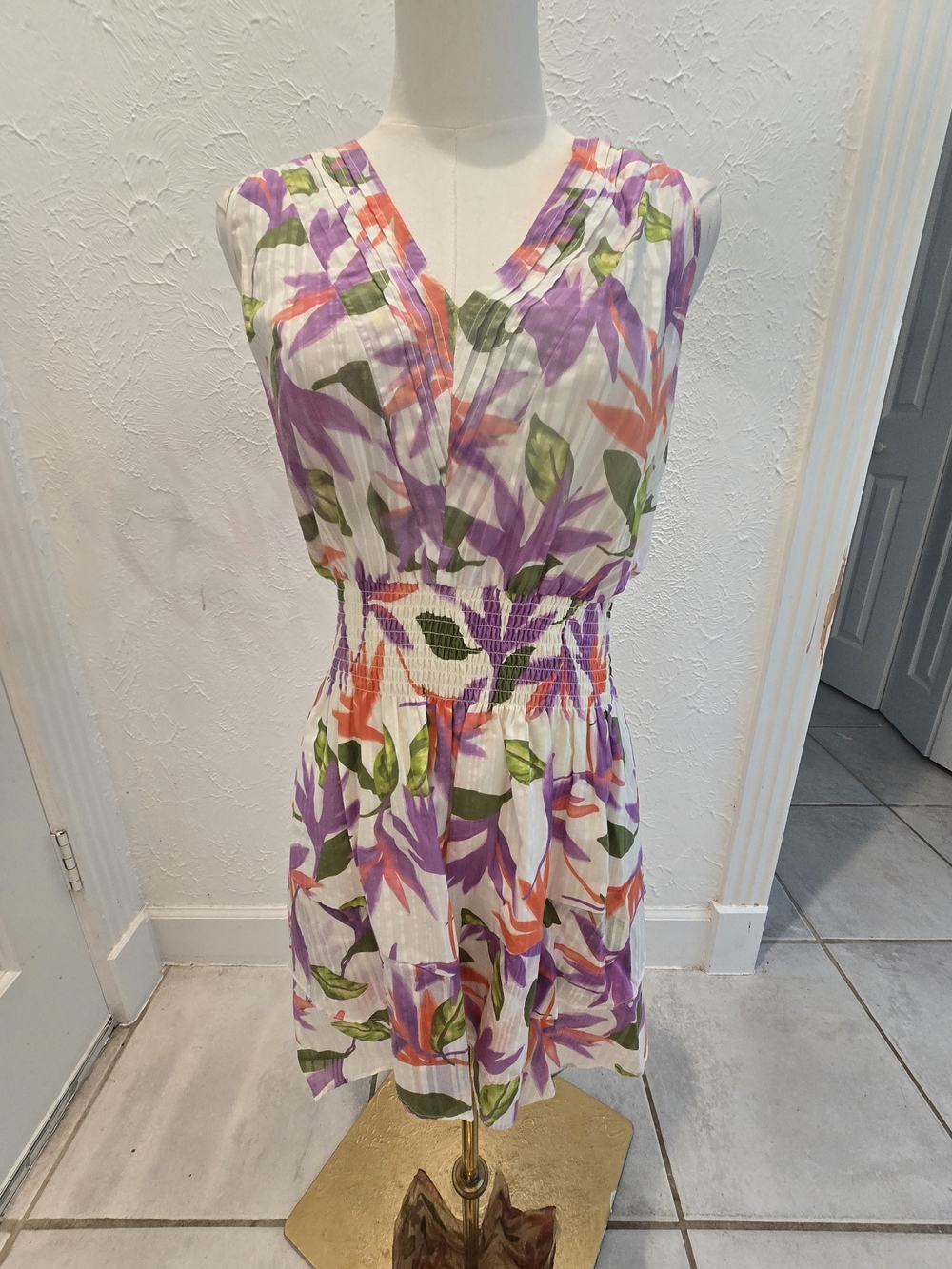 Ramy Brook Tropical Floral Smocked Waist Mini Dress Size L